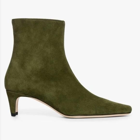 STAUD Shoes - Staud Wally Ankle Bootie In Olive Green Suede 39/9 NWOB